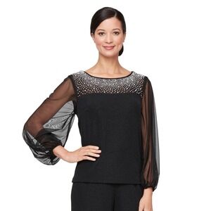 Alex Evening‎ Embellished Illusion Sparkle Top Size XL